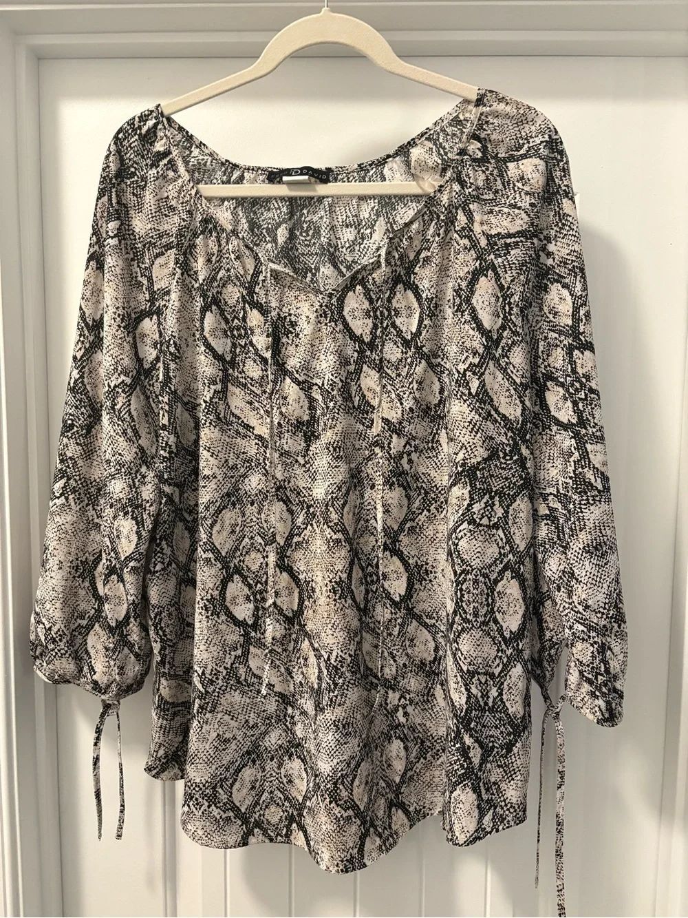 Fred David Neutral Snake Print Peasant Blouse Size XL